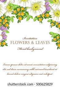 Vintage delicate invitation with flowers for wedding, marriage, bridal, birthday, Valentine's day. Romantic vector illustration.