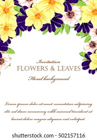 Vintage delicate invitation with flowers for wedding, marriage, bridal, birthday, Valentine's day.