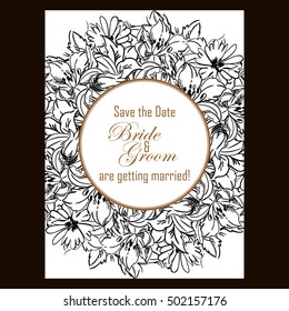 Vintage delicate invitation with flowers for wedding, marriage, bridal, birthday, Valentine's day.