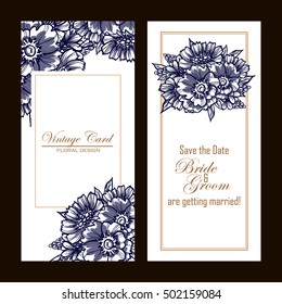Vintage delicate invitation with flowers for wedding, marriage, bridal, birthday, Valentine's day.