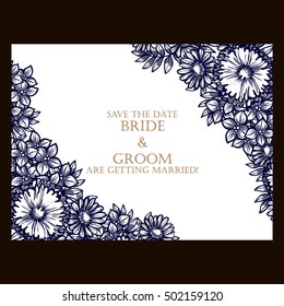 Vintage delicate invitation with flowers for wedding, marriage, bridal, birthday, Valentine's day.