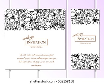 Vintage delicate invitation with flowers for wedding, marriage, bridal, birthday, Valentine's day.