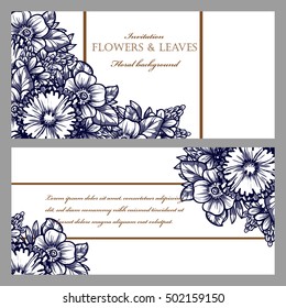 Vintage delicate invitation with flowers for wedding, marriage, bridal, birthday, Valentine's day.