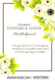 Vintage delicate invitation with flowers for wedding, marriage, bridal, birthday, Valentine's day.
