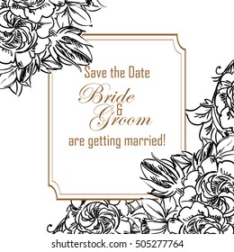 Vintage delicate invitation with flowers for wedding, marriage, bridal, birthday, Valentine's day.