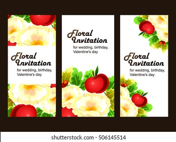 Vintage delicate invitation with flowers for wedding, marriage, bridal, birthday, Valentine's day.