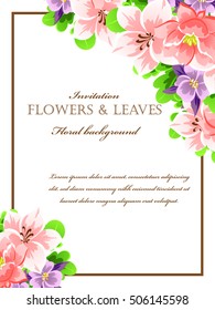 Vintage delicate invitation with flowers for wedding, marriage, bridal, birthday, Valentine's day.