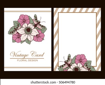 Vintage delicate invitation with flowers for wedding, marriage, bridal, birthday, Valentine's day.