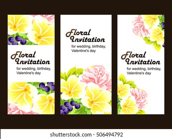 Vintage delicate invitation with flowers for wedding, marriage, bridal, birthday, Valentine's day.