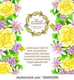 Vintage delicate invitation with flowers for wedding, marriage, bridal, birthday, Valentine's day.