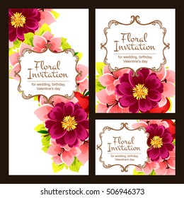 Vintage delicate invitation with flowers for wedding, marriage, bridal, birthday, Valentine's day.