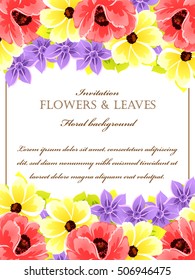 Vintage delicate invitation with flowers for wedding, marriage, bridal, birthday, Valentine's day.