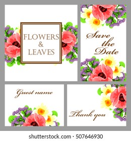 Vintage delicate invitation with flowers for wedding, marriage, bridal, birthday, Valentine's day.