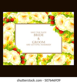 Vintage delicate invitation with flowers for wedding, marriage, bridal, birthday, Valentine's day.