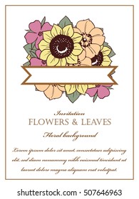 Vintage delicate invitation with flowers for wedding, marriage, bridal, birthday, Valentine's day.