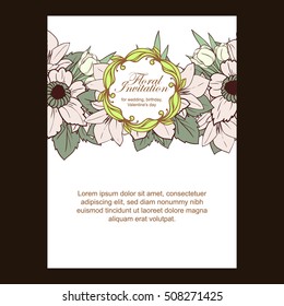 Vintage delicate invitation with flowers for wedding, marriage, bridal, birthday, Valentine's day. Romantic vector illustration.