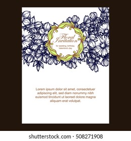 Vintage delicate invitation with flowers for wedding, marriage, bridal, birthday, Valentine's day. Romantic vector illustration.