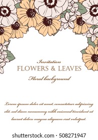 Vintage delicate invitation with flowers for wedding, marriage, bridal, birthday, Valentine's day. Romantic vector illustration.