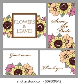 Vintage delicate invitation with flowers for wedding, marriage, bridal, birthday, Valentine's day. Romantic vector illustration.