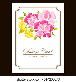Vintage delicate invitation with flowers for wedding, marriage, bridal, birthday, Valentine's day.