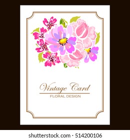Vintage delicate invitation with flowers for wedding, marriage, bridal, birthday, Valentine's day.