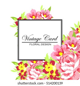 Vintage delicate invitation with flowers for wedding, marriage, bridal, birthday, Valentine's day.
