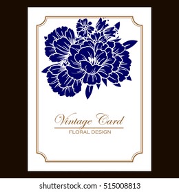 Vintage delicate invitation with flowers for wedding, marriage, bridal, birthday, Valentine's day.