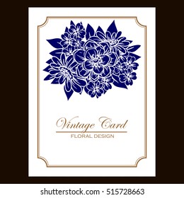 Vintage delicate invitation with flowers for wedding, marriage, bridal, birthday, Valentine's day.