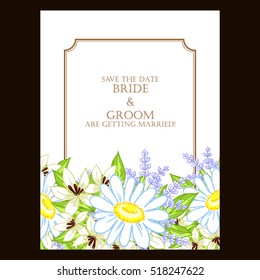 Vintage delicate invitation with flowers for wedding, marriage, bridal, birthday, Valentine's day.