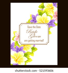 Vintage delicate invitation with flowers for wedding, marriage, bridal, birthday, Valentine's day.