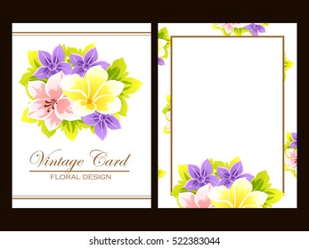 Vintage delicate invitation with flowers for wedding, marriage, bridal, birthday, Valentine's day.