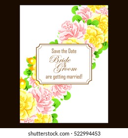 Vintage delicate invitation with flowers for wedding, marriage, bridal, birthday, Valentine's day.
