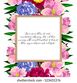 Vintage delicate invitation with flowers for wedding, marriage, bridal, birthday, Valentine's day.