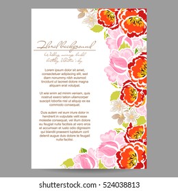 Vintage delicate invitation with flowers for wedding, marriage, bridal, birthday, Valentine's day. Romantic vector illustration.