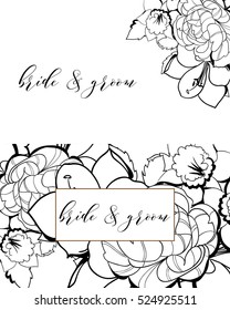 Vintage delicate invitation with flowers for wedding, marriage, bridal, birthday, Valentine's day. Romantic vector illustration.