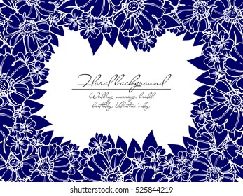 Vintage delicate invitation with flowers for wedding, marriage, bridal, birthday, Valentine's day.
