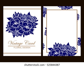 Vintage delicate invitation with flowers for wedding, marriage, bridal, birthday, Valentine's day.