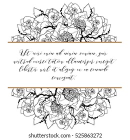 Vintage delicate invitation with flowers for wedding, marriage, bridal, birthday, Valentine's day. Romantic vector illustration.