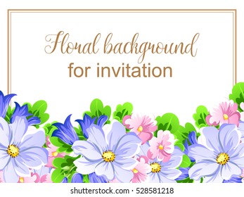 Vintage delicate invitation with flowers for wedding, marriage, bridal, birthday, Valentine's day.