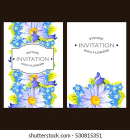 Vintage delicate invitation with flowers for wedding, marriage, bridal, birthday, Valentine's day.