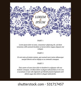 Vintage delicate invitation with flowers for wedding, marriage, bridal, birthday, Valentine's day. Romantic vector illustration.