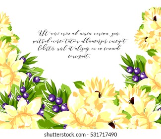 Vintage delicate invitation with flowers for wedding, marriage, bridal, birthday, Valentine's day. Romantic vector illustration.