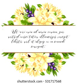 Vintage delicate invitation with flowers for wedding, marriage, bridal, birthday, Valentine's day. Romantic vector illustration.
