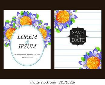 Vintage delicate invitation with flowers for wedding, marriage, bridal, birthday, Valentine's day. Romantic vector illustration.