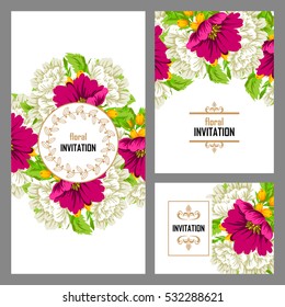 Vintage delicate invitation with flowers for wedding, marriage, bridal, birthday, Valentine's day.