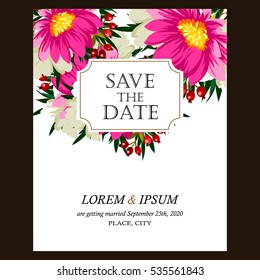 Vintage delicate invitation with flowers for wedding, marriage, bridal, birthday, Valentine's day. 