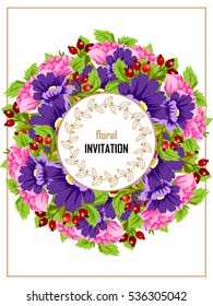 Vintage delicate invitation with flowers for wedding, marriage, bridal, birthday, Valentine's day.