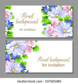 Vintage delicate invitation with flowers for wedding, marriage, bridal, birthday, Valentine's day.