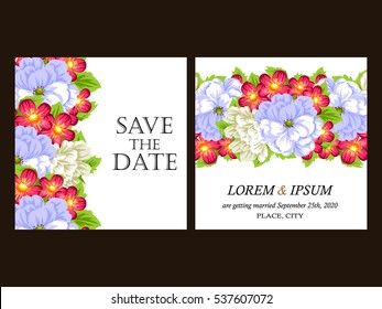 Vintage delicate invitation with flowers for wedding, marriage, bridal, birthday, Valentine's day.