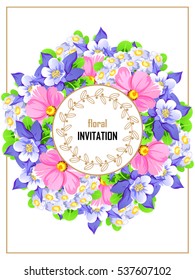 Vintage delicate invitation with flowers for wedding, marriage, bridal, birthday, Valentine's day.